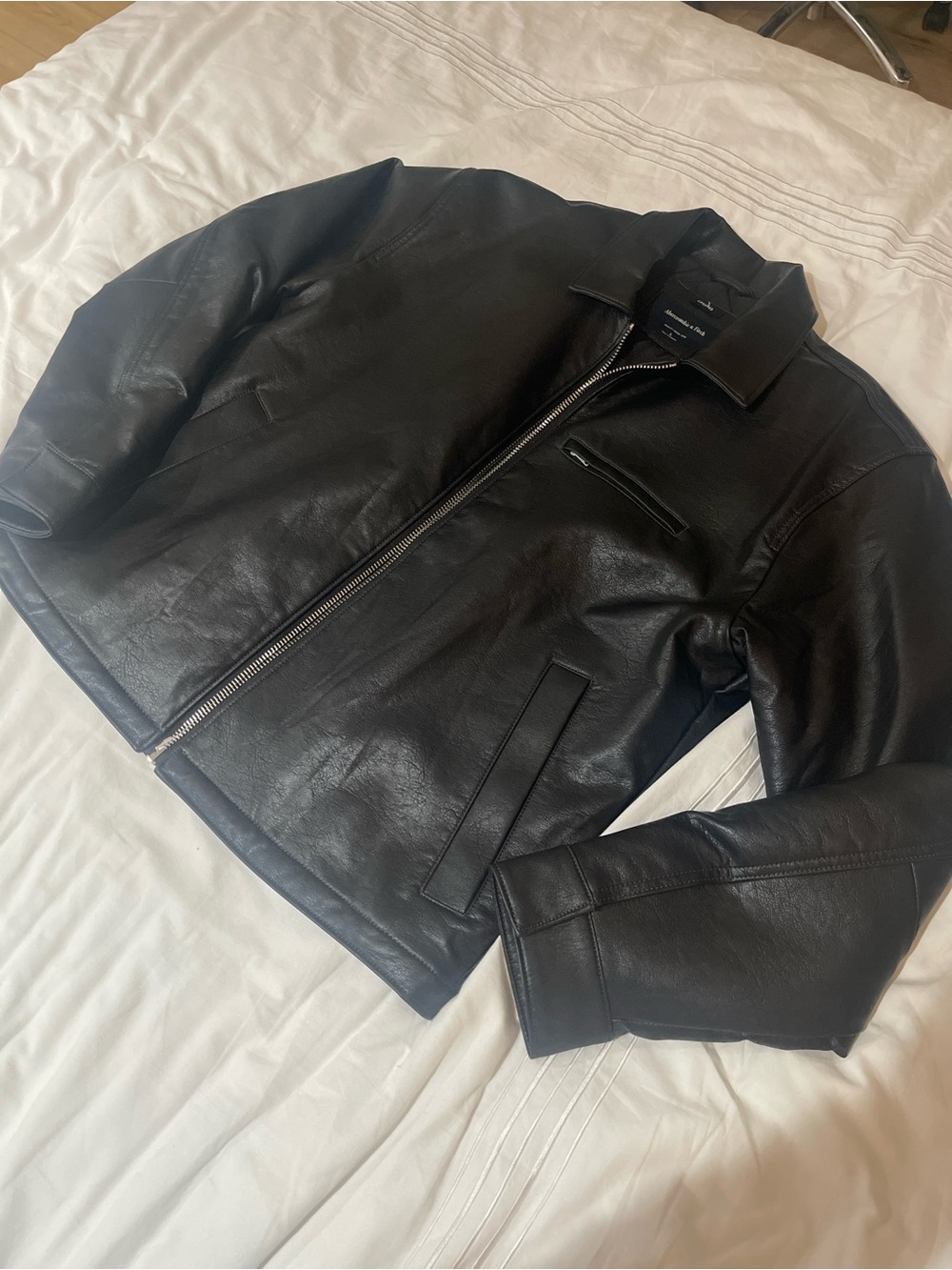 Abercrombie Men's Black Leather Zip-Front Jacket